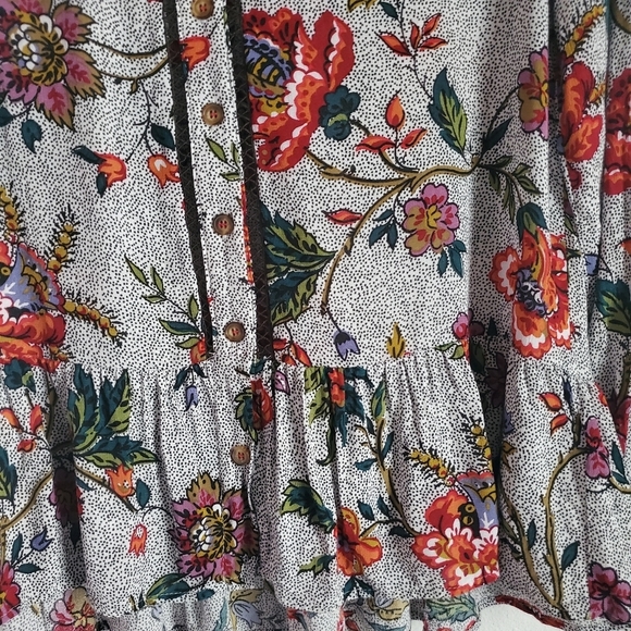 Maeve Button Down Blouse Womens 0 Gray Black Red Floral Peplum Hem Boho Business - Picture 6 of 13